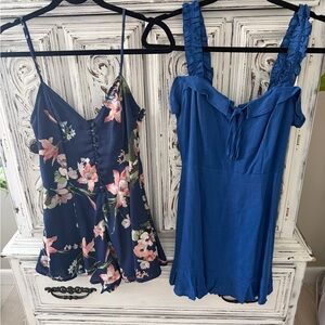 Lulus Floral romper and Solid Blue Dress